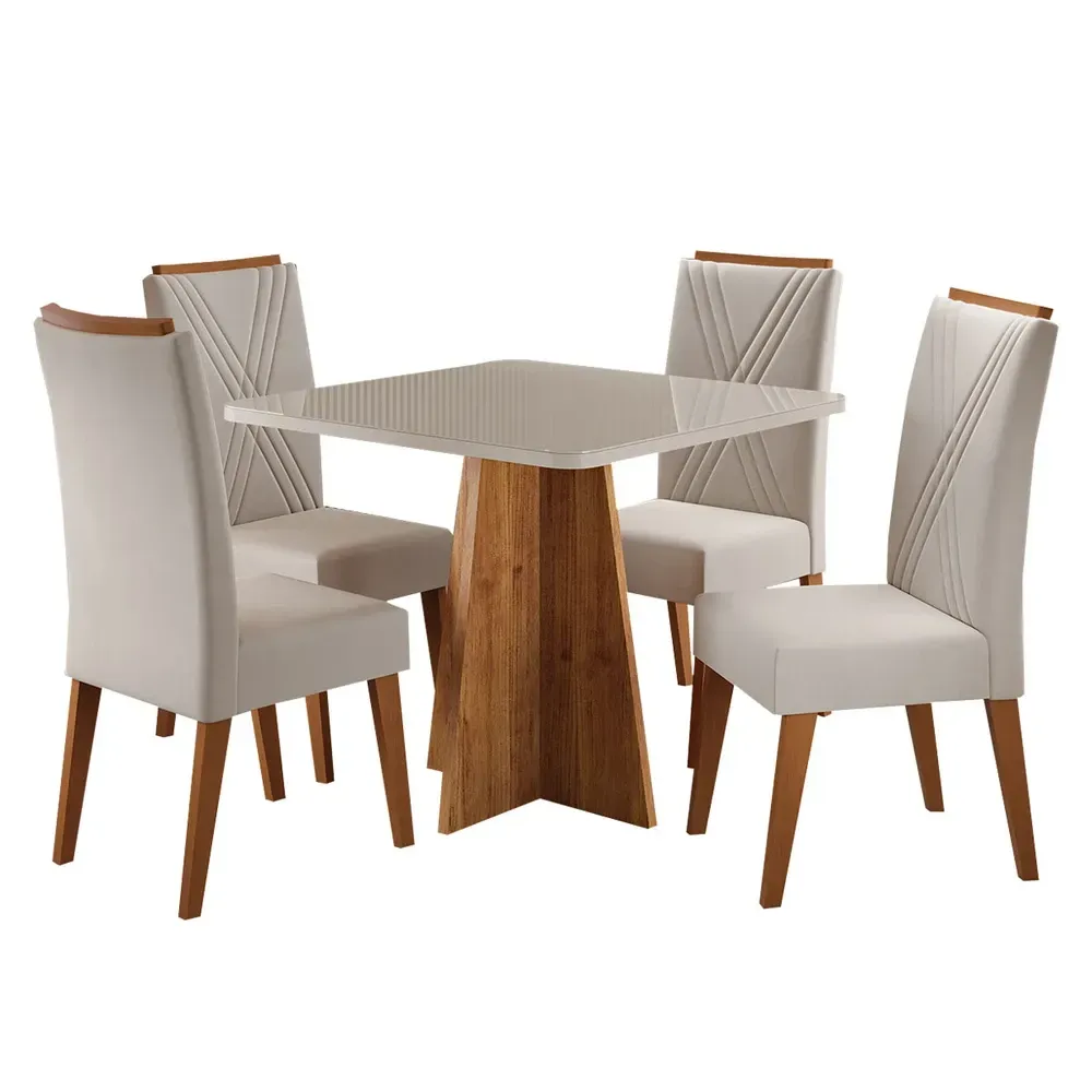 Mesa de Jantar 4 Lugares Street com Vidro Mel/Bege/Off White - Viero Móveis - 2