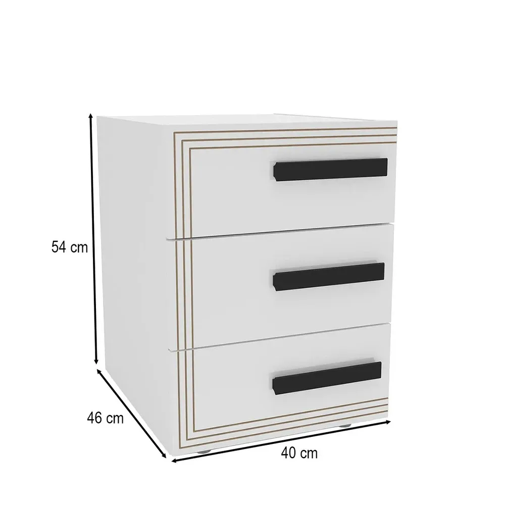 Mesa de Cabeceira Valência 3 Gavetas Branco - Politorno - 3