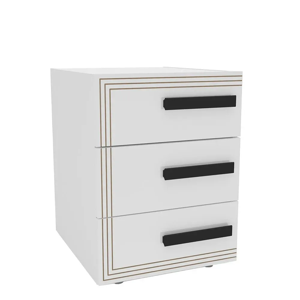 Mesa de Cabeceira Valência 3 Gavetas Branco - Politorno - 2