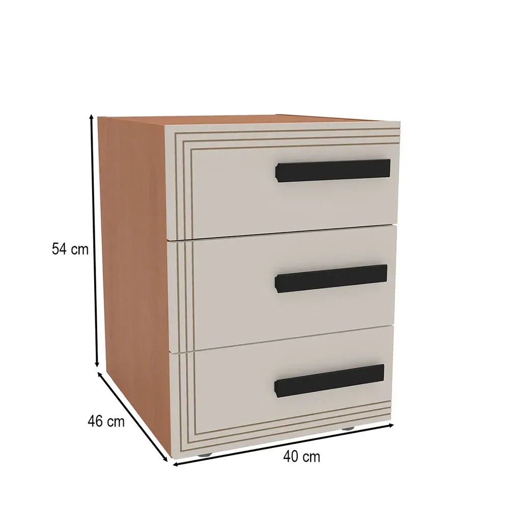 Mesa de Cabeceira Valência 3 Gavetas Creme/Freijó - Politorno - 3