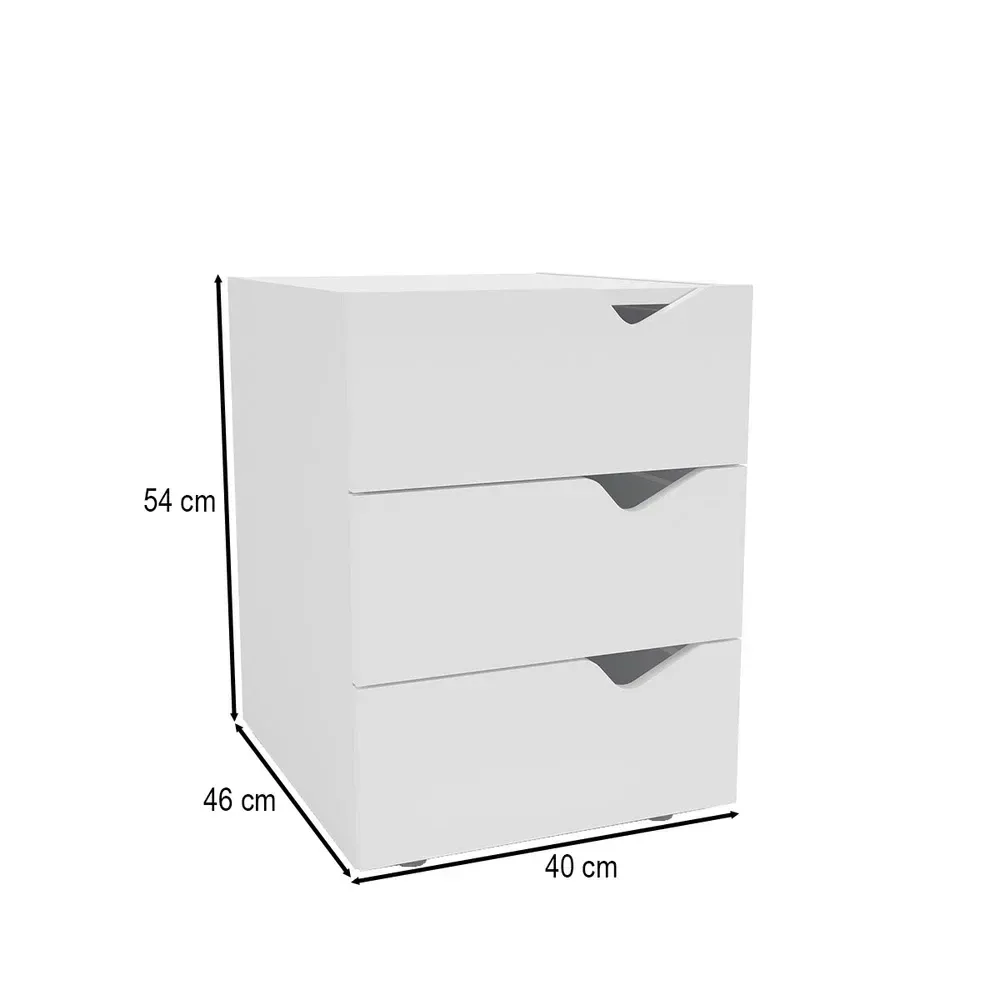 Mesa de Cabeceira Porto 3 Gavetas Branco - Politorno - 3