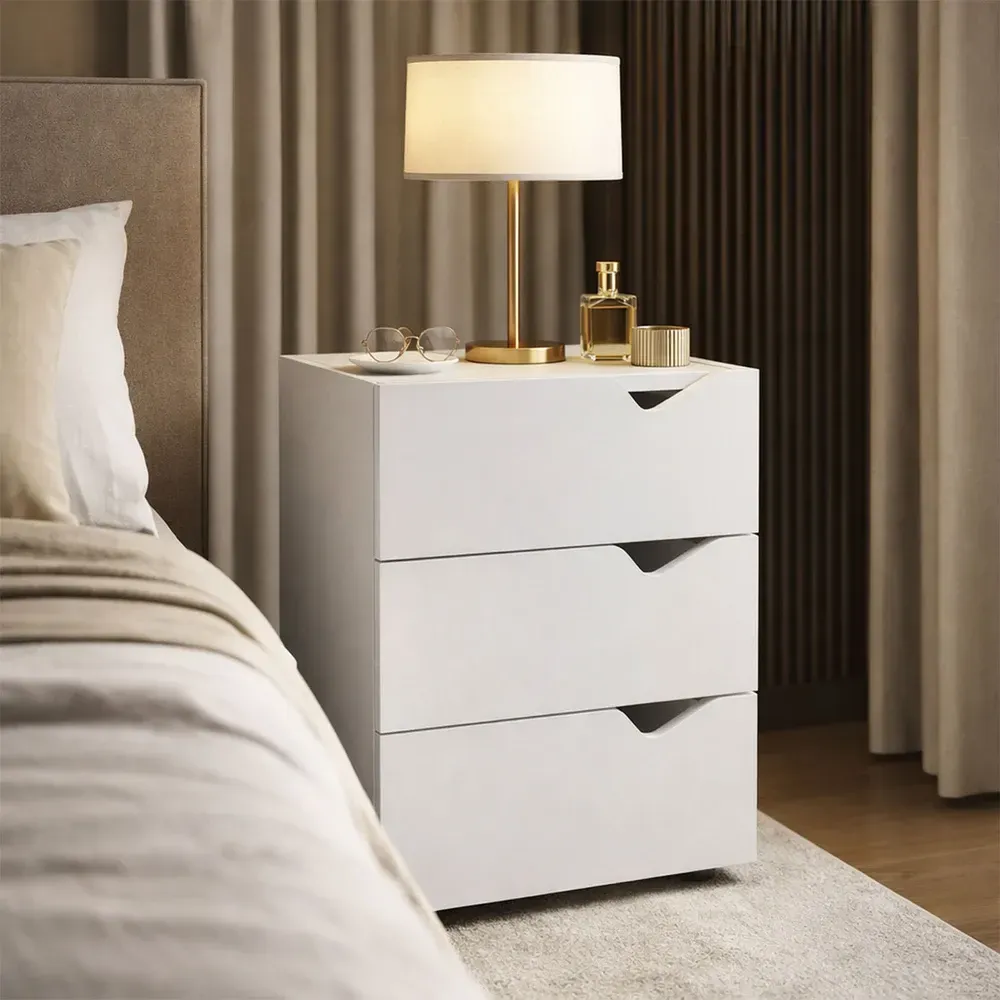 Mesa de Cabeceira Porto 3 Gavetas Branco - Politorno - 1