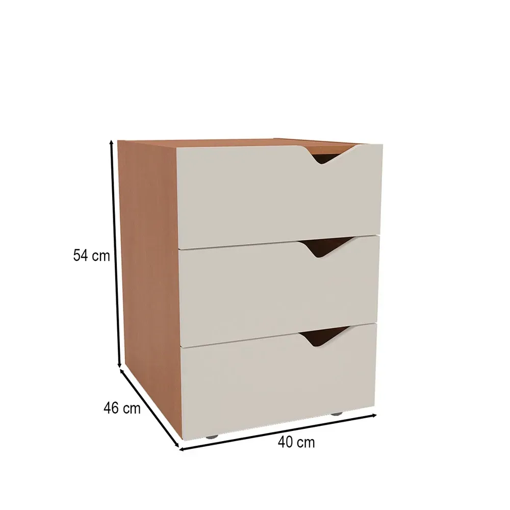 Mesa de Cabeceira Porto 3 Gavetas Creme/Freijó - Politorno - 3