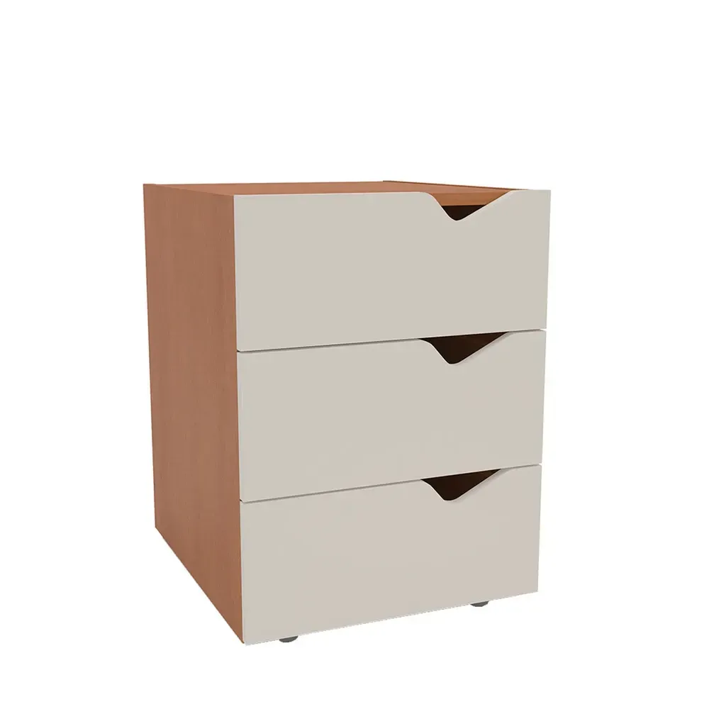 Mesa de Cabeceira Porto 3 Gavetas Creme/Freijó - Politorno - 2
