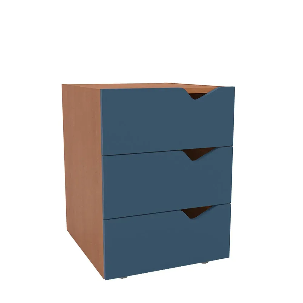 Mesa de Cabeceira Porto 3 Gavetas Azul/Freijó - Politorno - 2