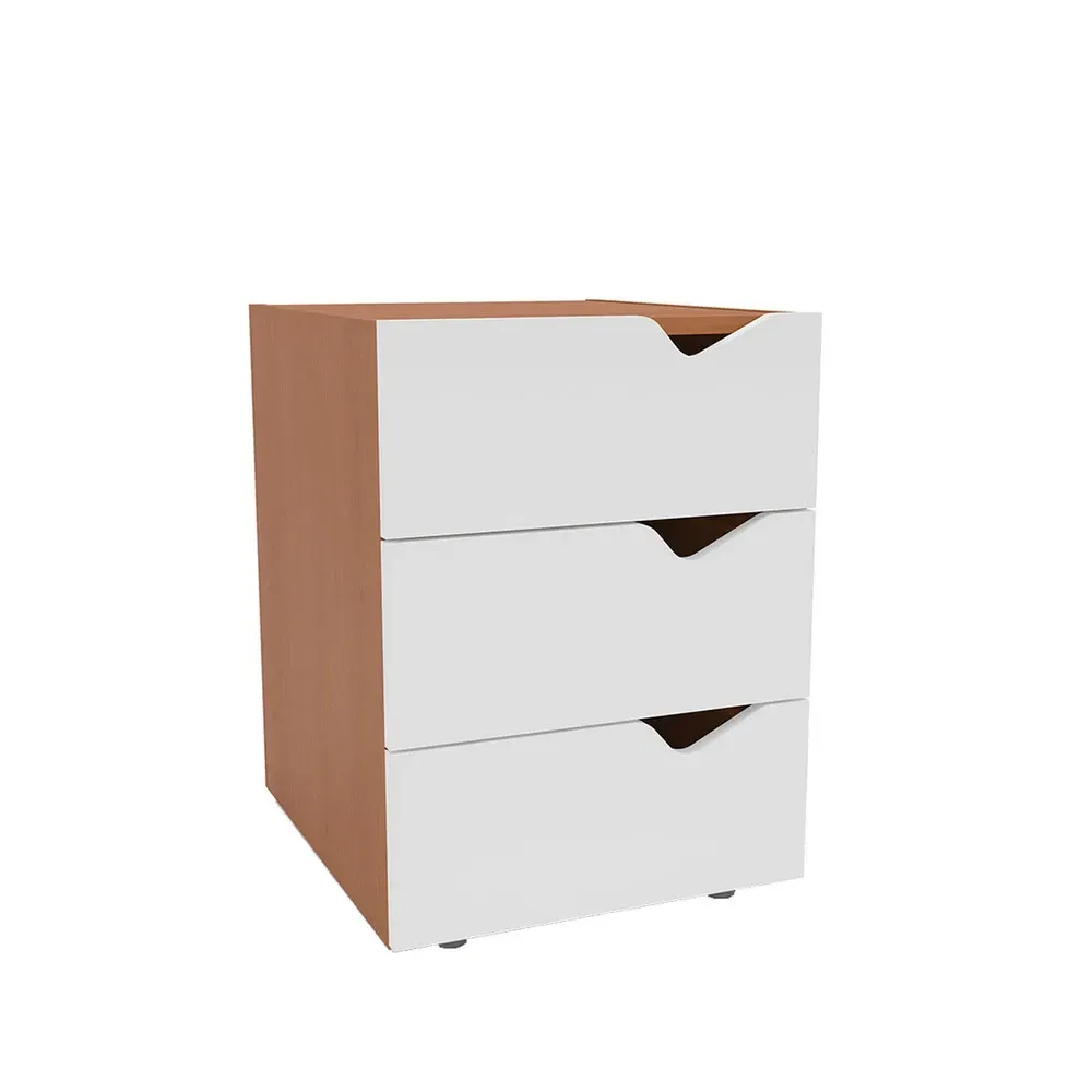 Mesa de Cabeceira Porto 3 Gavetas Branco/Freijó - Politorno - 2