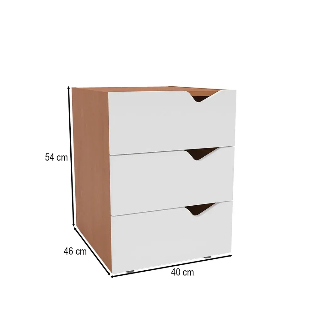 Mesa de Cabeceira Porto 3 Gavetas Branco/Freijó - Politorno - 3