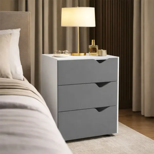 Mesa de Cabeceira Porto 3 Gavetas Cinza/Branco - Politorno