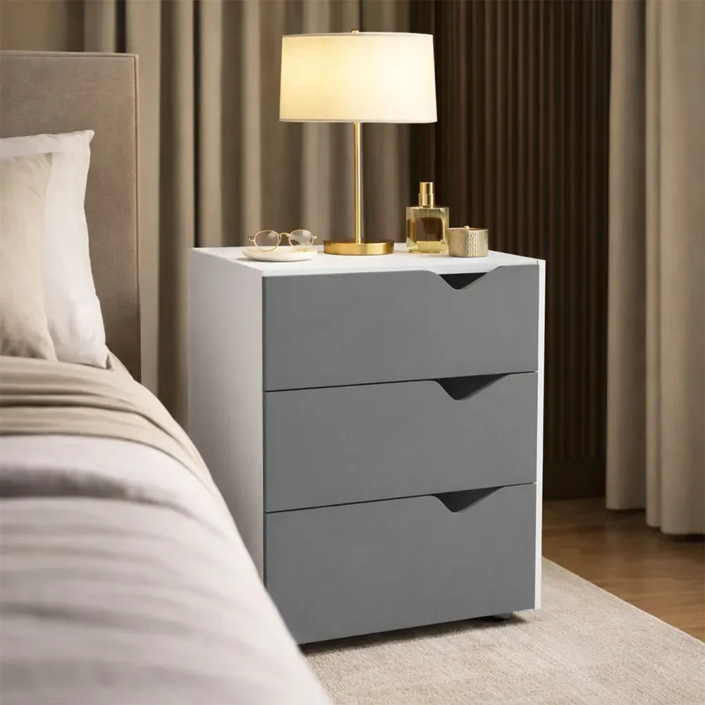 Mesa de Cabeceira Porto 3 Gavetas Cinza/Branco - Politorno - 1
