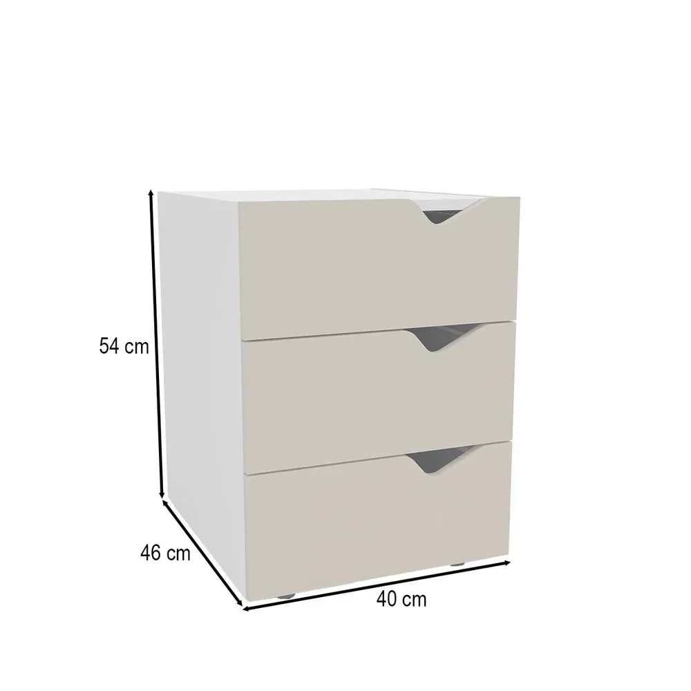 Mesa de Cabeceira Porto 3 Gavetas Creme/Branco - Politorno - 3