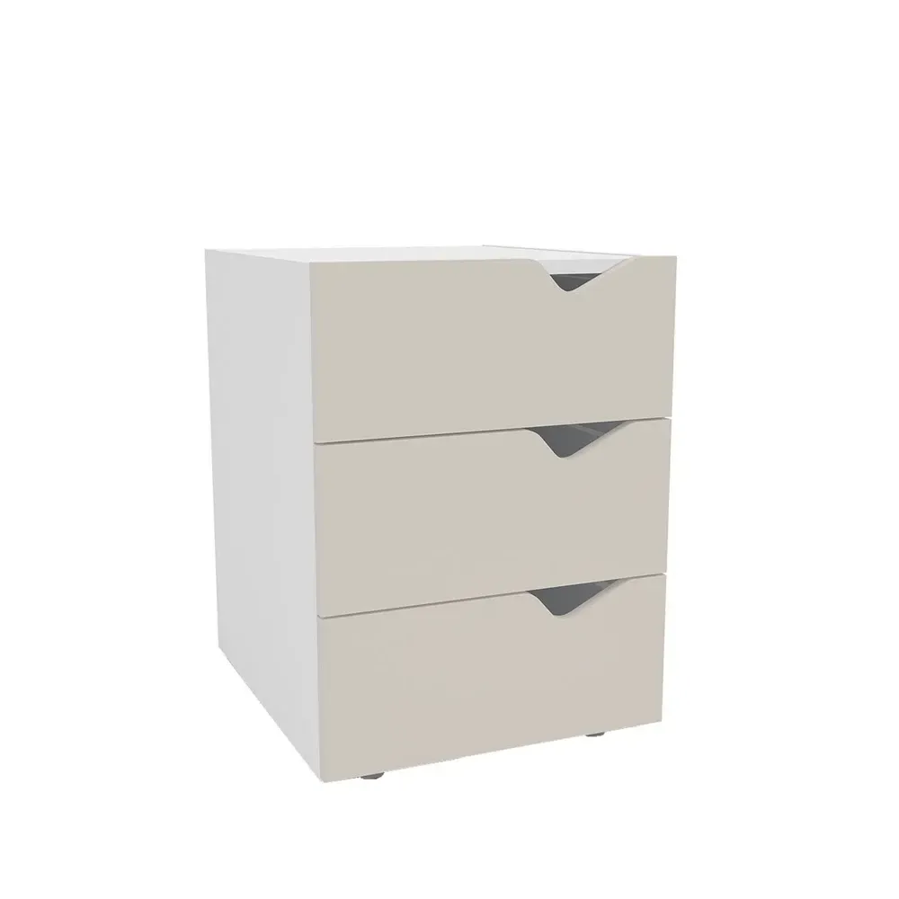 Mesa de Cabeceira Porto 3 Gavetas Creme/Branco - Politorno - 2