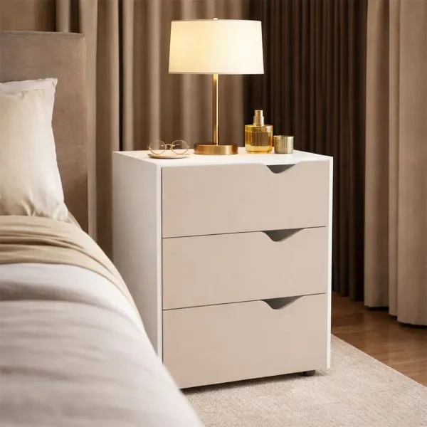 Mesa de Cabeceira Porto 3 Gavetas Creme/Branco - Politorno