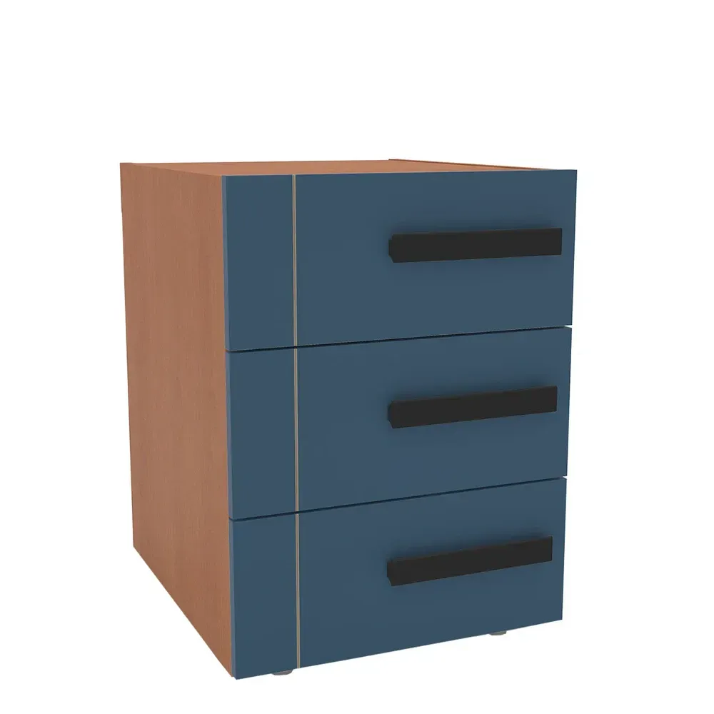 Mesa de Cabeceira Lisboa 3 Gavetas Azul/Freijó - Politorno - 2