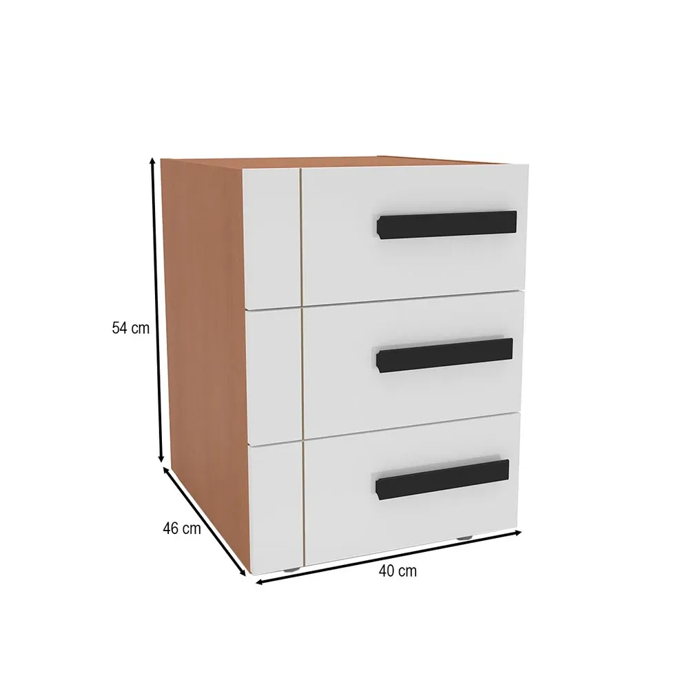 Mesa de Cabeceira Lisboa 3 Gavetas Branco/Freijó - Politorno - 3
