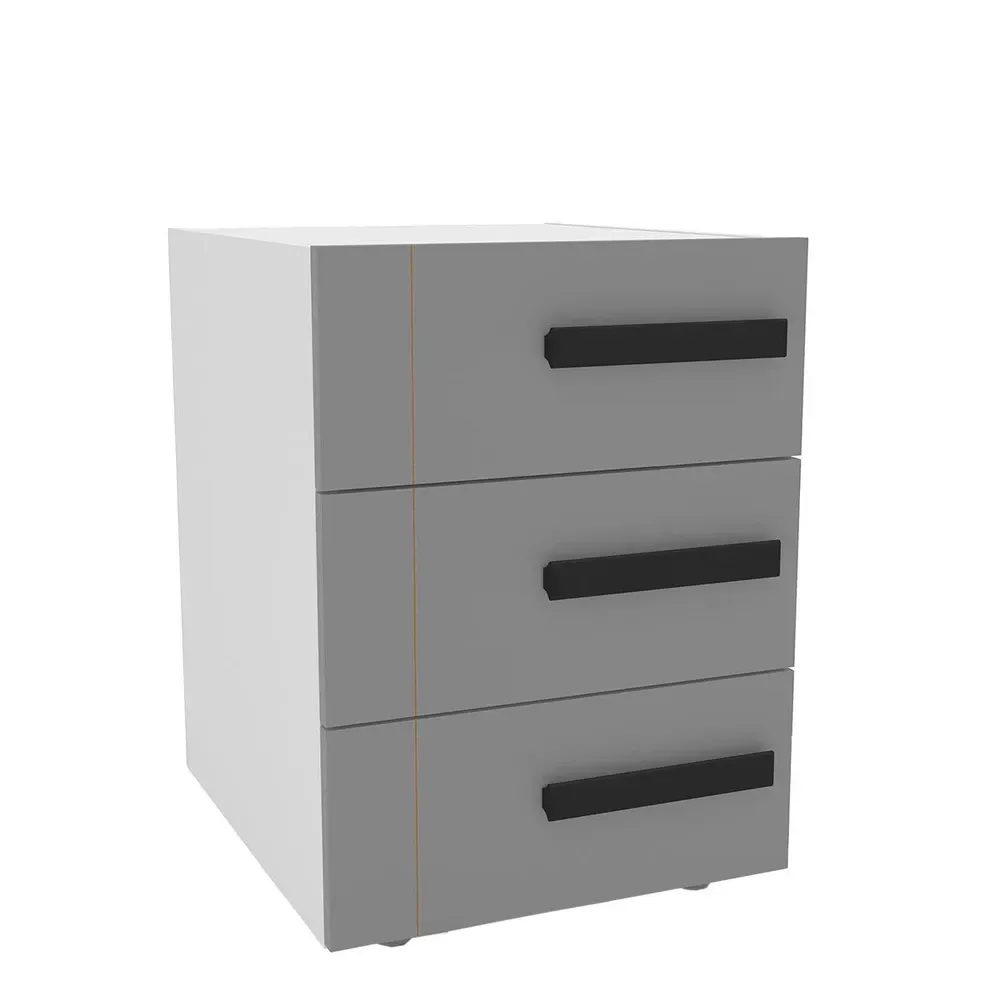 Mesa de Cabeceira Lisboa 3 Gavetas Cinza/Branco - Politorno - 2