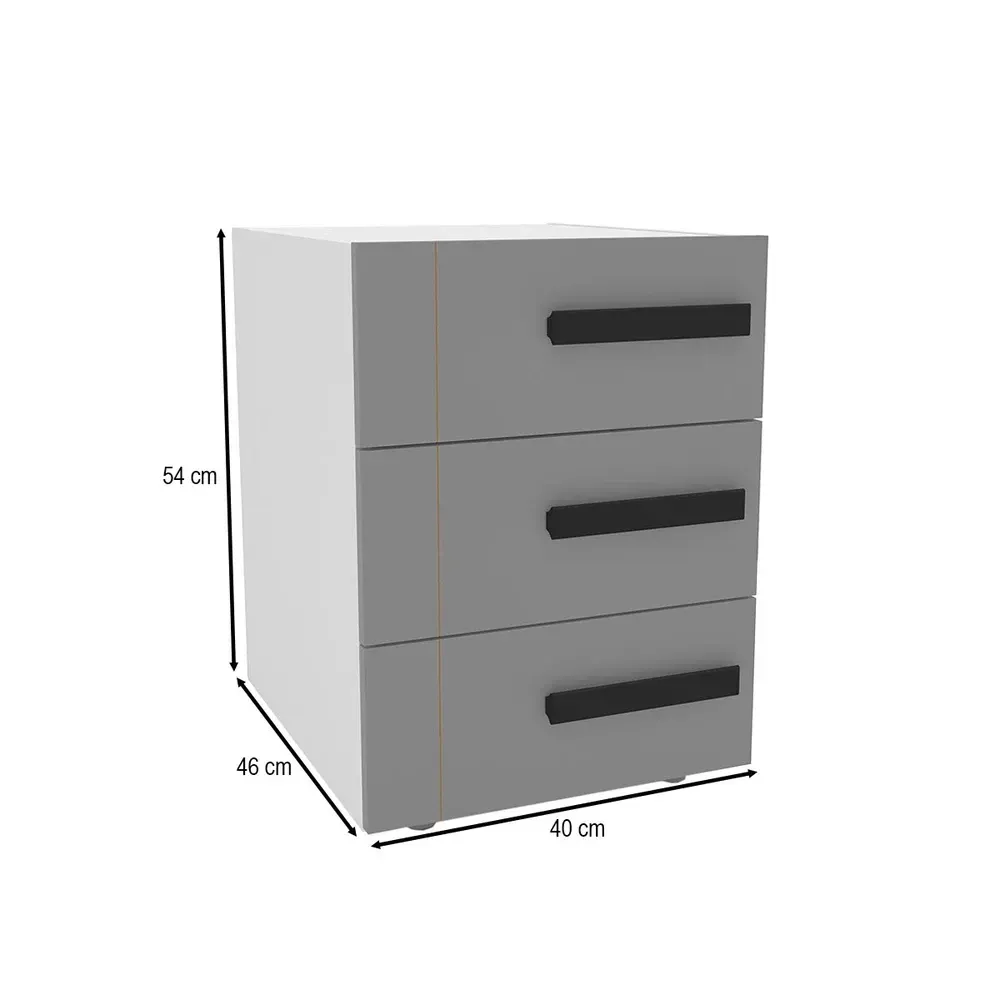 Mesa de Cabeceira Lisboa 3 Gavetas Cinza/Branco - Politorno - 3