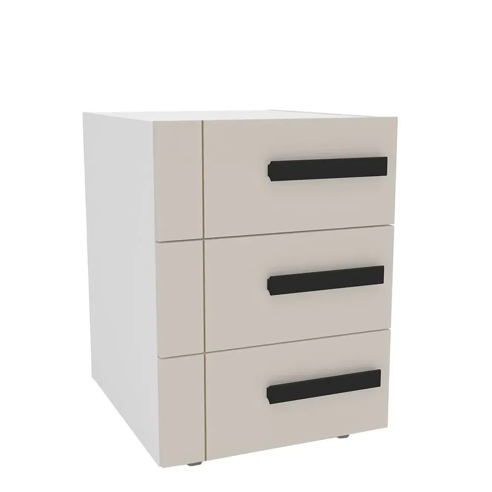 Mesa de Cabeceira Lisboa 3 Gavetas Creme/Branco - Politorno - 2