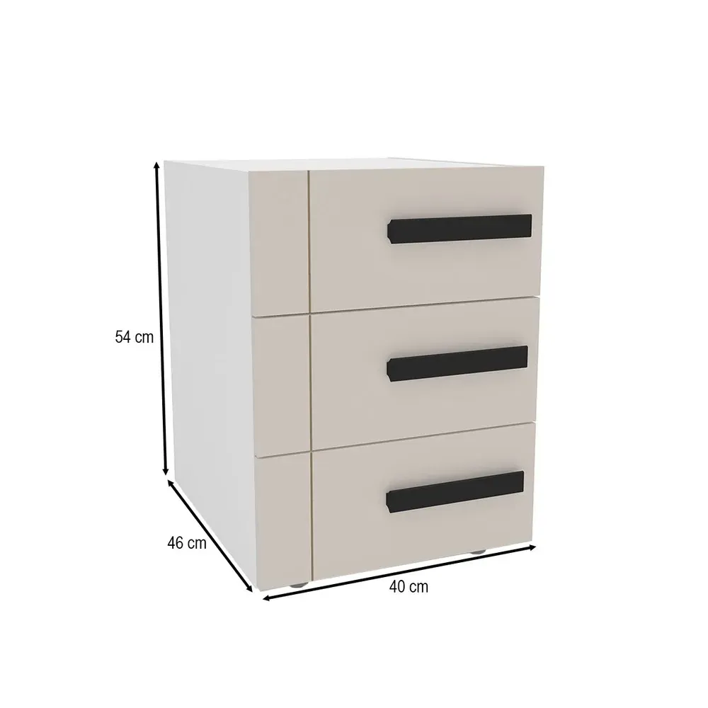 Mesa de Cabeceira Lisboa 3 Gavetas Creme/Branco - Politorno - 3