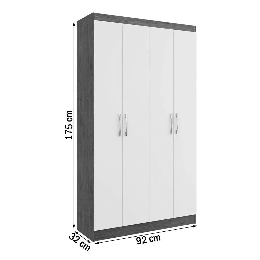 Guarda Roupa Solteiro 4 Portas Lyon 8 Prateleiras 40468 Branco - Pnr Móveis - 3