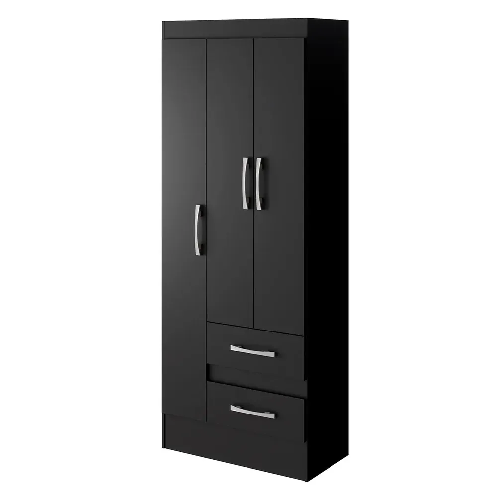 Guarda Roupa Solteiro Sartori 3 Portas 2 Gavetas Preto - Pnr Móveis - 2
