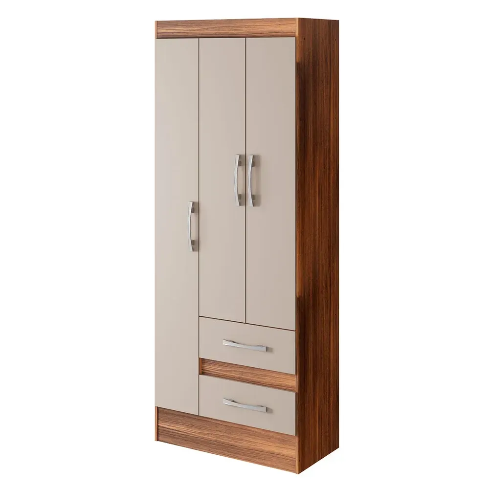 Guarda Roupa Solteiro Sartori 3 Portas 2 Gavetas Castanho/Off White - Pnr Móveis - 2