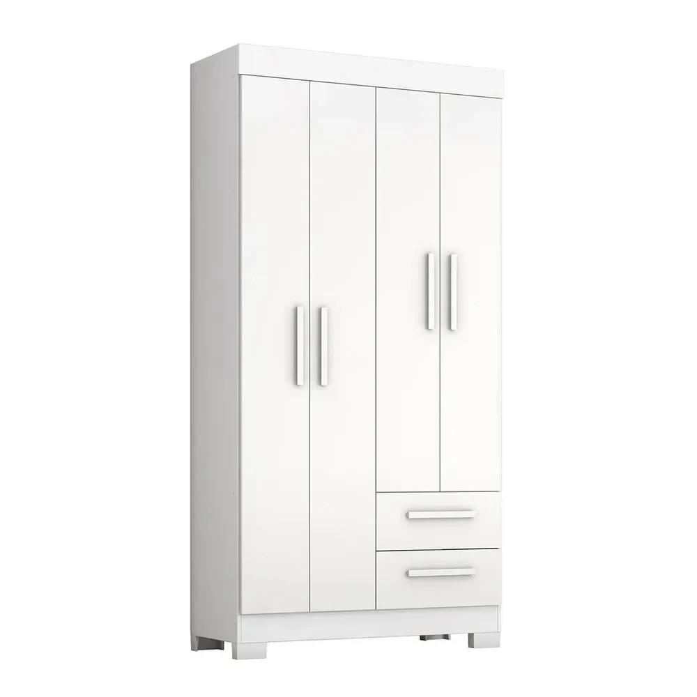 Guarda Roupa Solteiro Dortmund 4 Portas 2 Gavetas Flex Branco New/Rosa - Pnr Móveis - 2