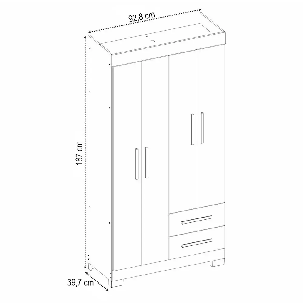 Guarda Roupa Solteiro Dortmund 4 Portas 2 Gavetas Flex Branco New/Rosa - Pnr Móveis - 3