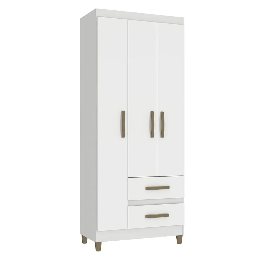 Guarda Roupa Solteiro Sole 3 Portas 2 Gavetas Branco - Pnr Móveis - 2