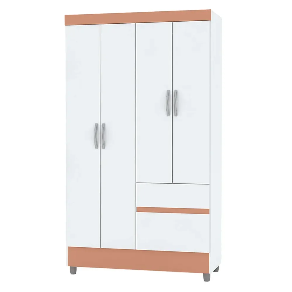 Guarda Roupa Solteiro San Diego 4 Portas 2 Gavetas Branco/Camarim - Pnr Móveis - 2