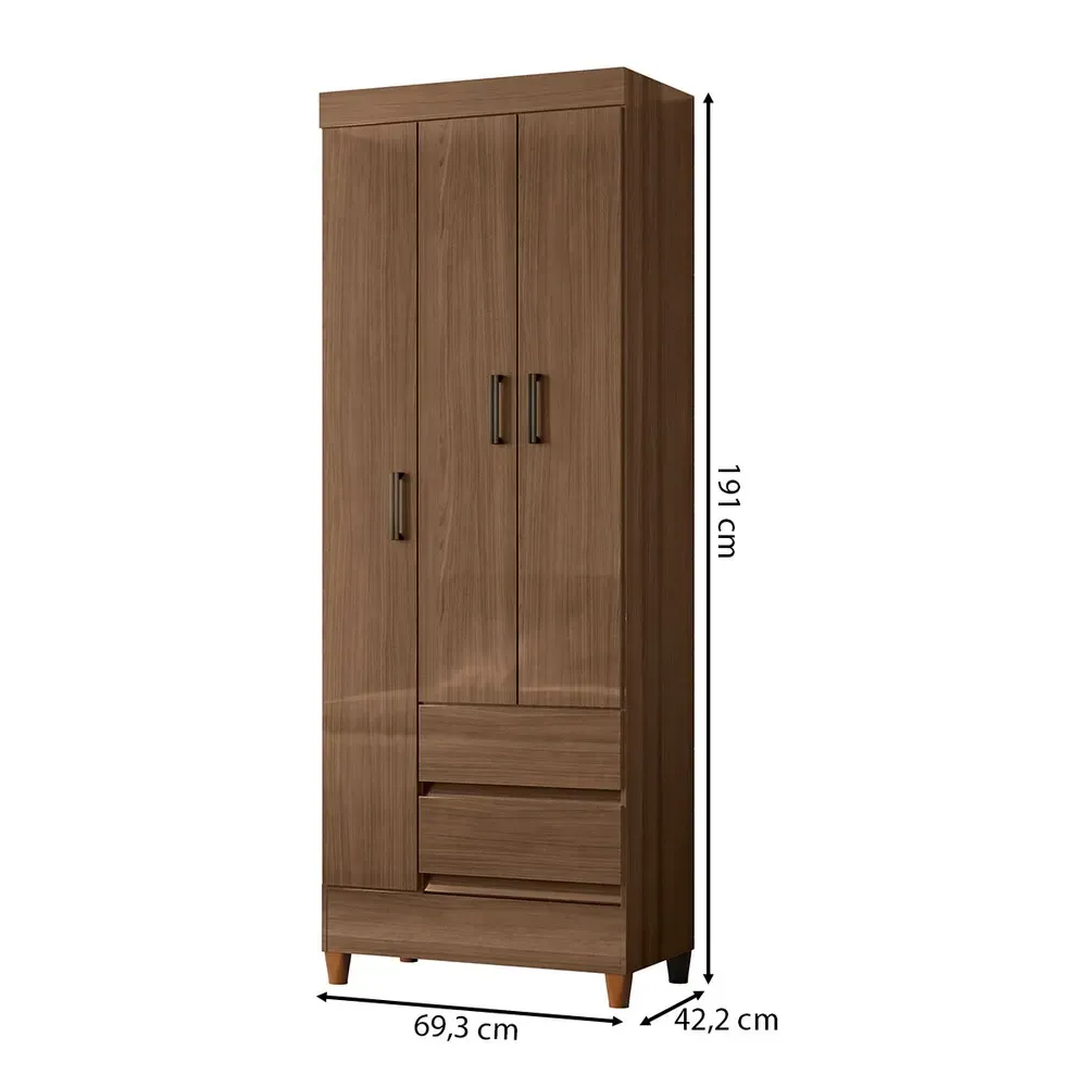 Guarda Roupa Solteiro Lux 3 Portas 2 Gavetas Jequitiba - Pnr Móveis - 3