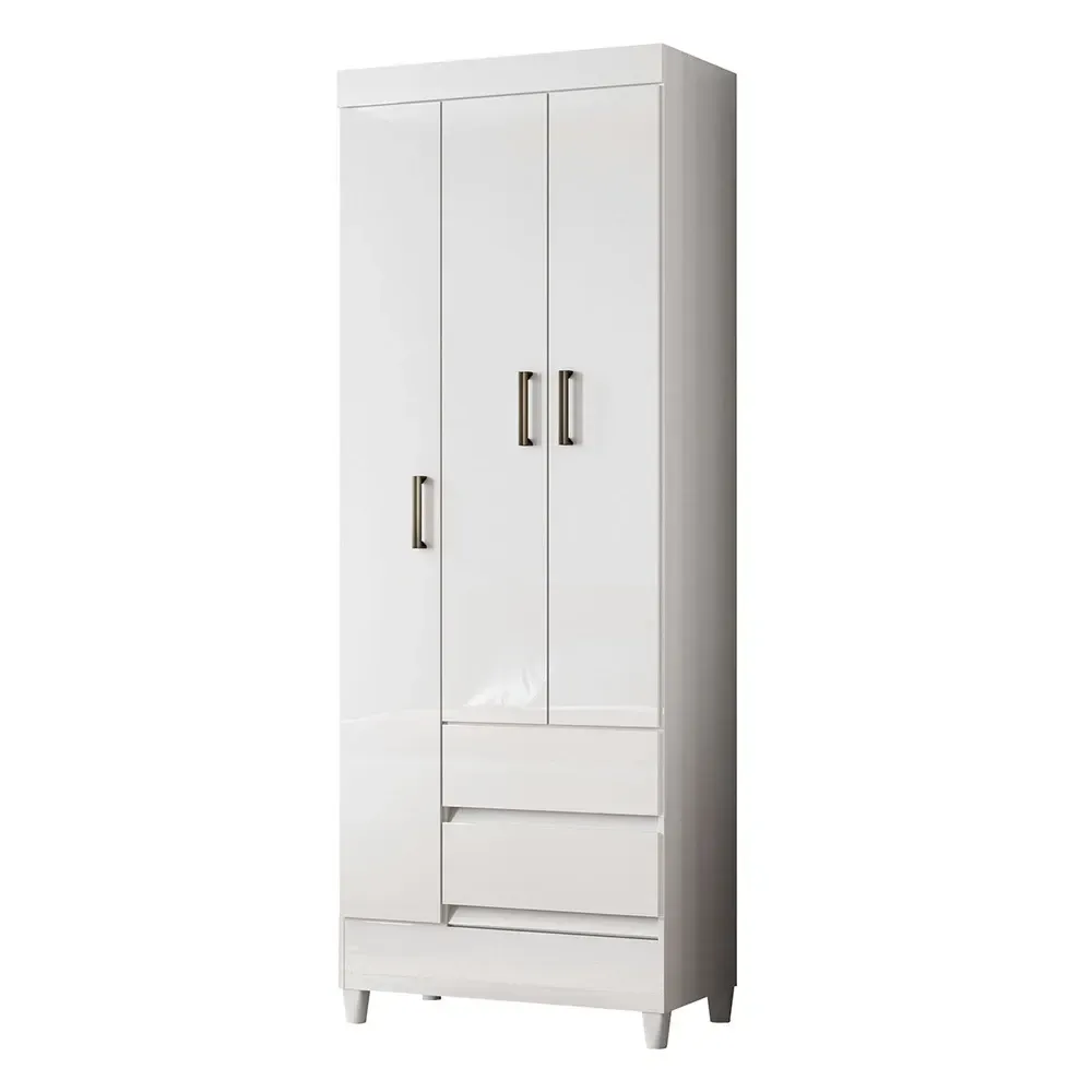 Guarda Roupa Solteiro Lux 3 Portas 2 Gavetas Branco - Pnr Móveis - 2