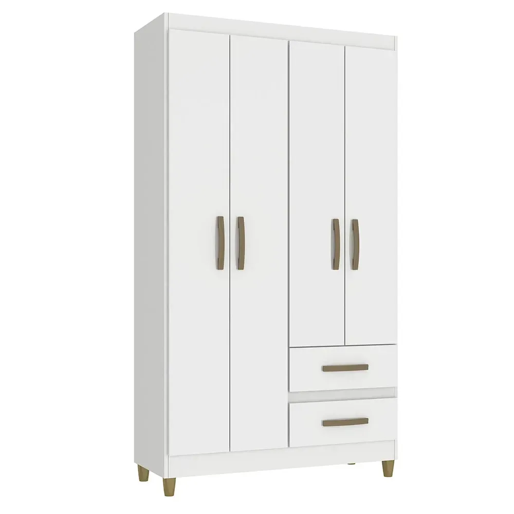Guarda Roupa Solteiro Dória 4 Portas 2 Gavetas Branco - Pnr Móveis - 2