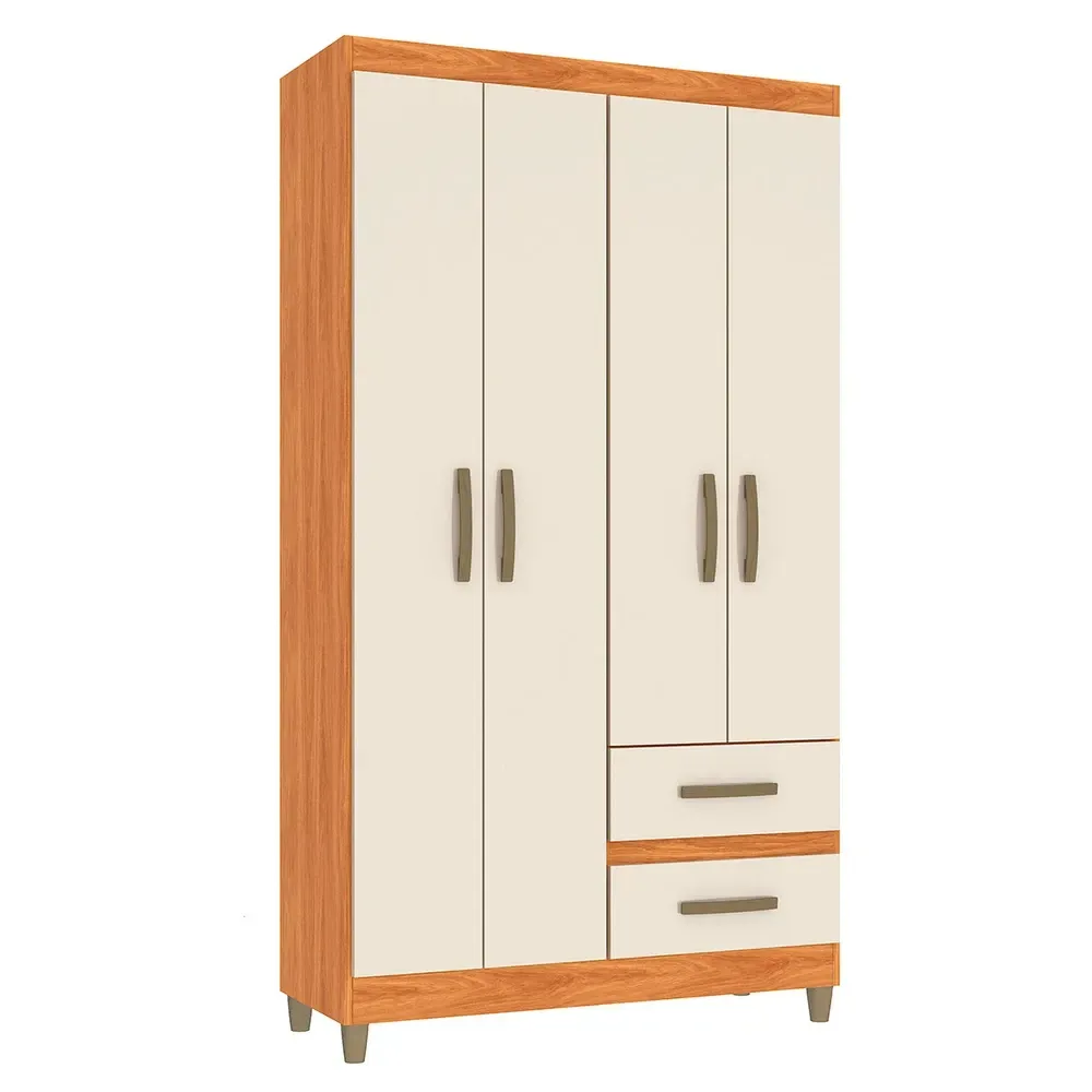Guarda Roupa Solteiro Dória 4 Portas 2 Gavetas Cinamomo/Off White - Pnr Móveis - 2