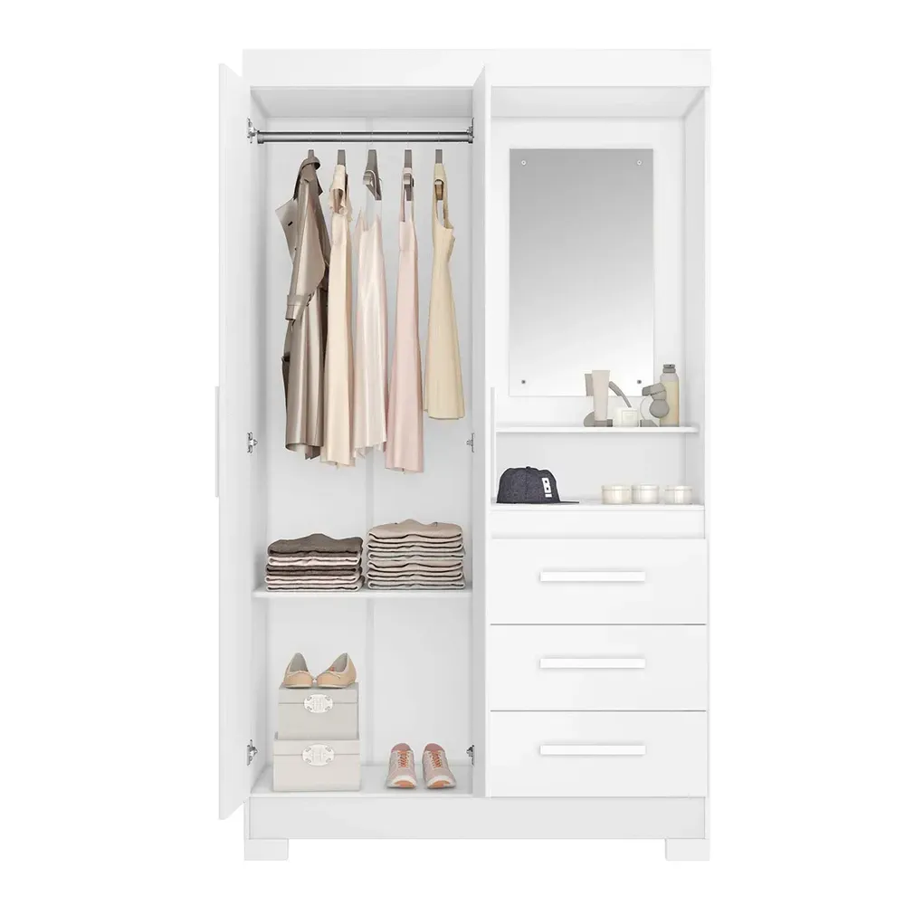 Guarda Roupa Solteiro Formate 2 Portas 3 Gavetas com Espelho Flex Branco/Rosa - Pnr Móveis - 2