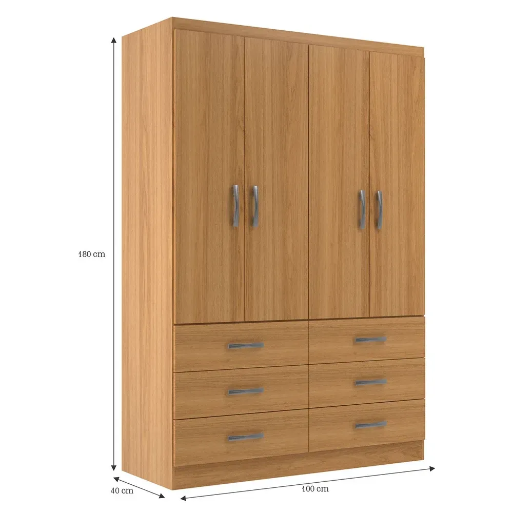 Guarda Roupa Solteiro áquila 4 Portas 6 Gavetas Cinamomo - Pnr Móveis - 3
