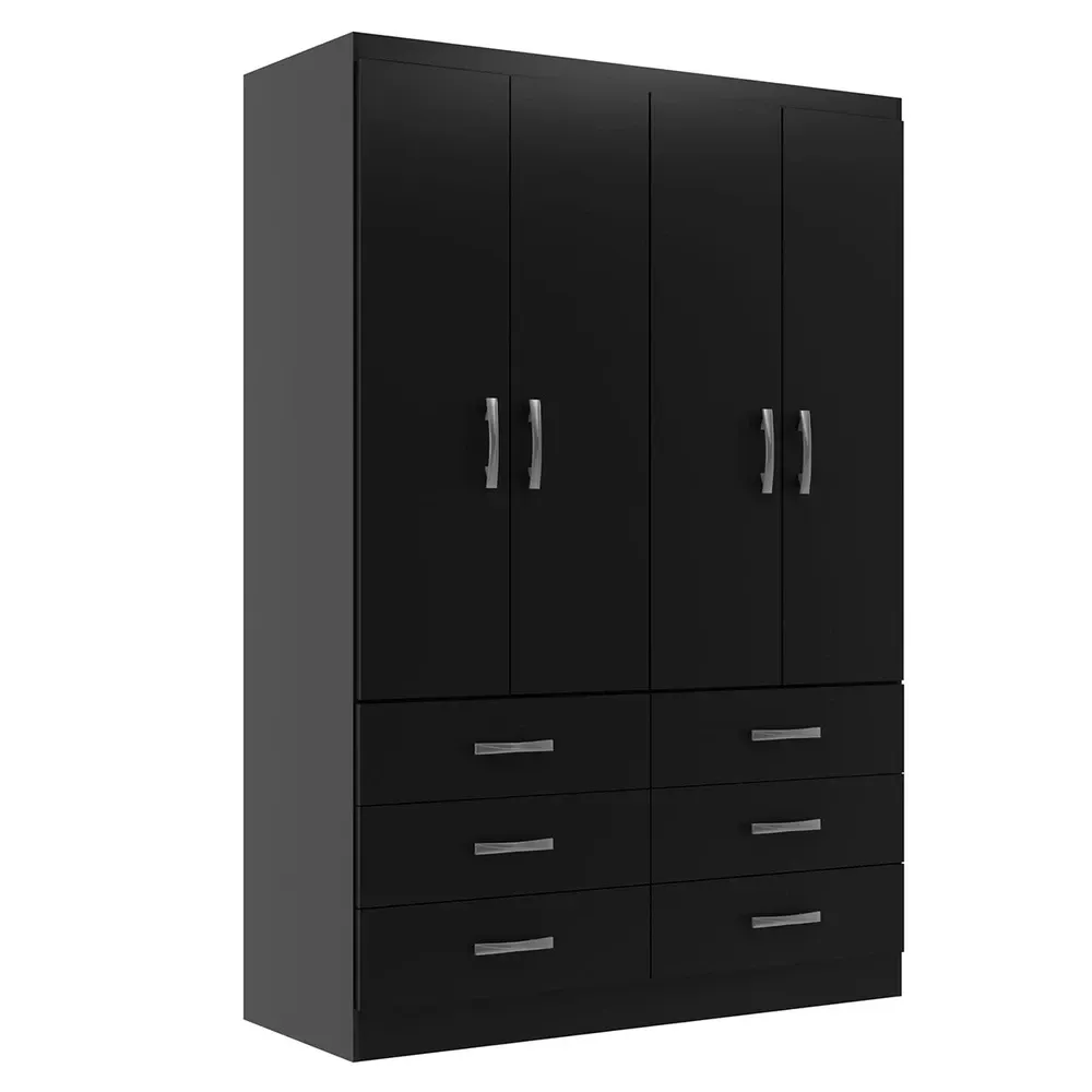 Guarda Roupa Solteiro áquila 4 Portas 6 Gavetas Black - Pnr Móveis - 2
