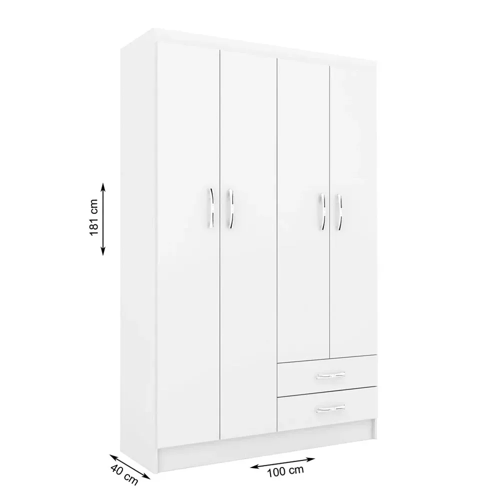 Guarda Roupa Solteiro Tunísia 4 Portas 2 Gavetas Branco - Pnr Móveis - 3