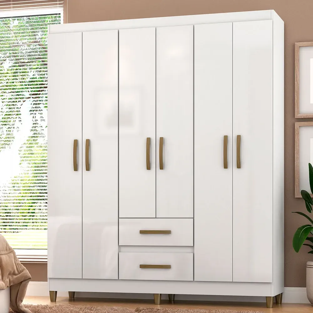 Guarda Roupa Solteiro Essenza 6 Portas 2 Gavetas Branco - Pnr Móveis - 1
