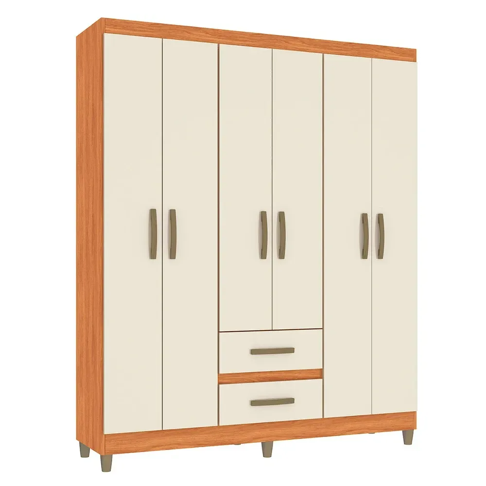 Guarda Roupa Solteiro Essenza 6 Portas 2 Gavetas Cinamomo/Off White - Pnr Móveis - 2