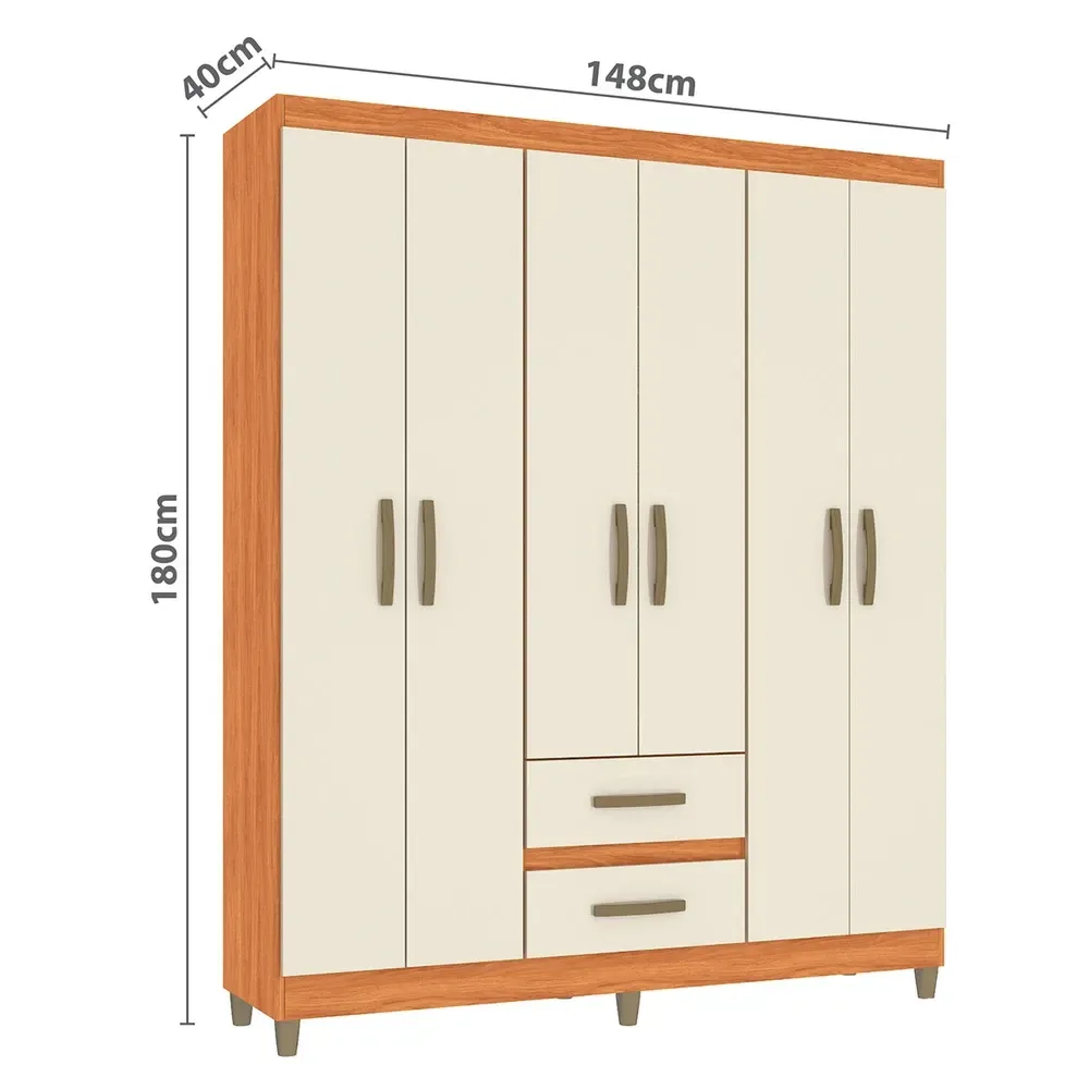 Guarda Roupa Solteiro Essenza 6 Portas 2 Gavetas Cinamomo/Off White - Pnr Móveis - 3