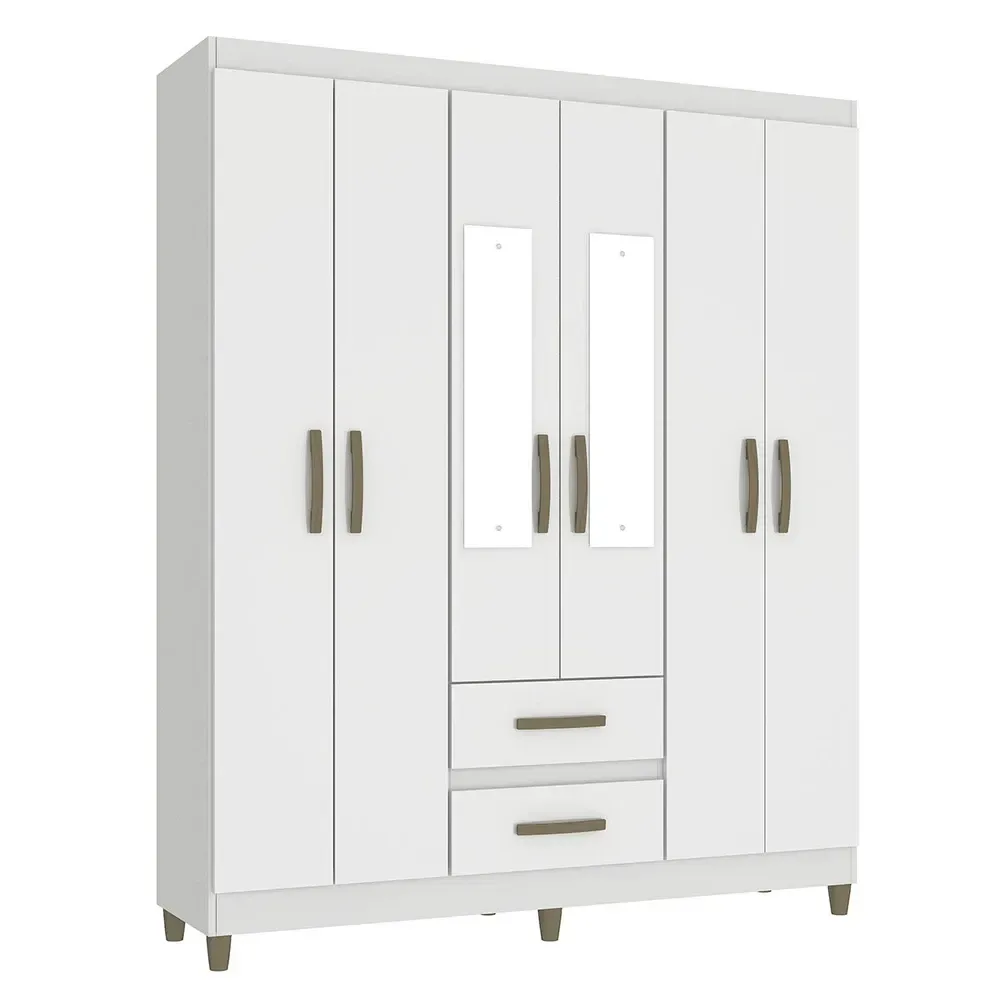 Guarda Roupa Solteiro Celesti 6 Portas 2 Gavetas com Espelho Branco - Pnr Móveis - 2