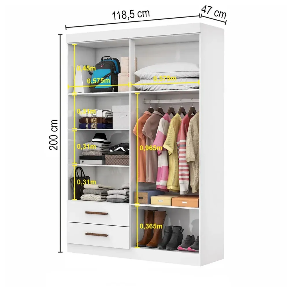 Guarda Roupa Solteiro Solo 4 Portas 2 Gavetas Branco - Pnr Móveis - 3