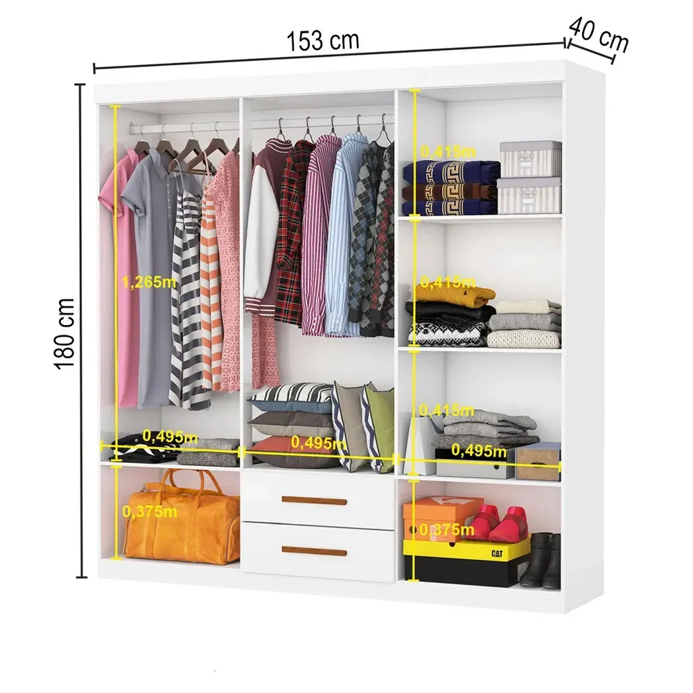 Guarda Roupa Solteiro Regalle 6 Portas 2 Gavetas Branco - Pnr Móveis - 3