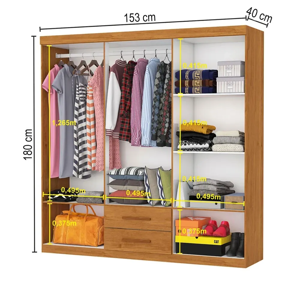 Guarda Roupa Solteiro Regalle 6 Portas 2 Gavetas Cinamomo - Pnr Móveis - 3