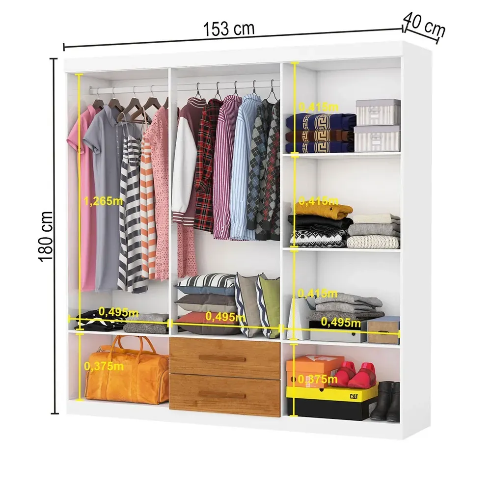 Guarda Roupa Solteiro Regalle 6 Portas 2 Gavetas Branco/Cinamomo - Pnr Móveis - 3