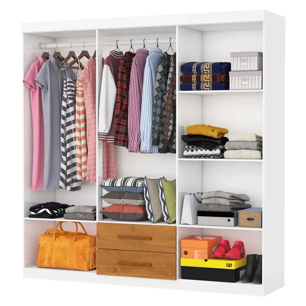 Guarda Roupa Solteiro Regalle 6 Portas 2 Gavetas Branco/Cinamomo - Pnr Móveis - 2