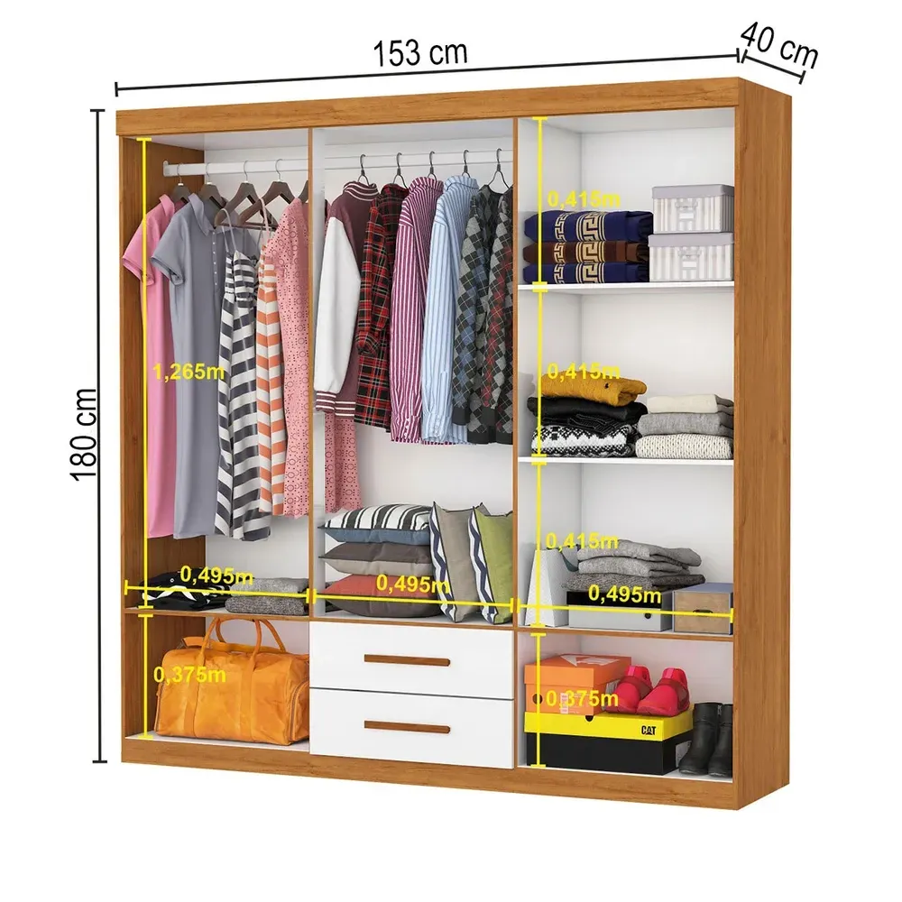 Guarda Roupa Solteiro Regalle 6 Portas 2 Gavetas Cinamomo/Branco - Pnr Móveis - 3