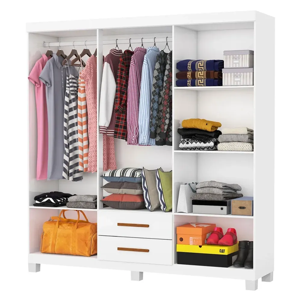 Guarda Roupa Solteiro Regalle 6 Portas 2 Gavetas com Pés Branco - Pnr Móveis - 2