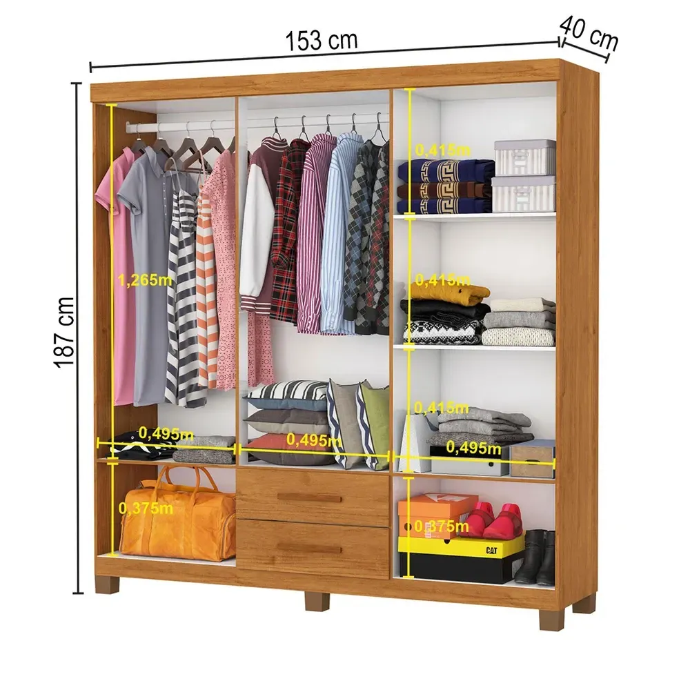 Guarda Roupa Solteiro Regalle 6 Portas 2 Gavetas com Pés Cinamomo - Pnr Móveis - 3