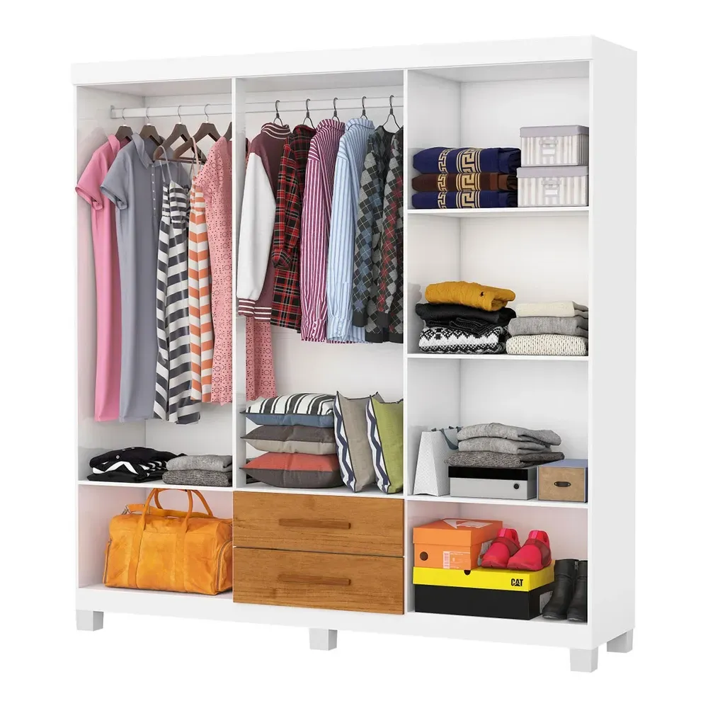Guarda Roupa Solteiro Regalle 6 Portas 2 Gavetas com Pés Branco/Cinamomo - Pnr Móveis - 2